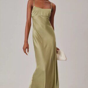 Reformation Silk Moss Green Midi Dress NWT